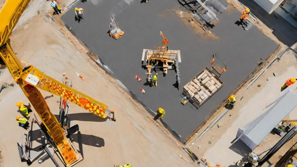 a drone hovering above a construction site