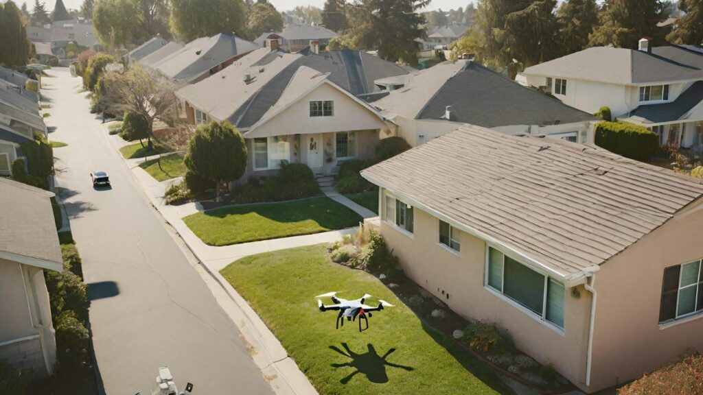 drone hovering outside a bedroom window