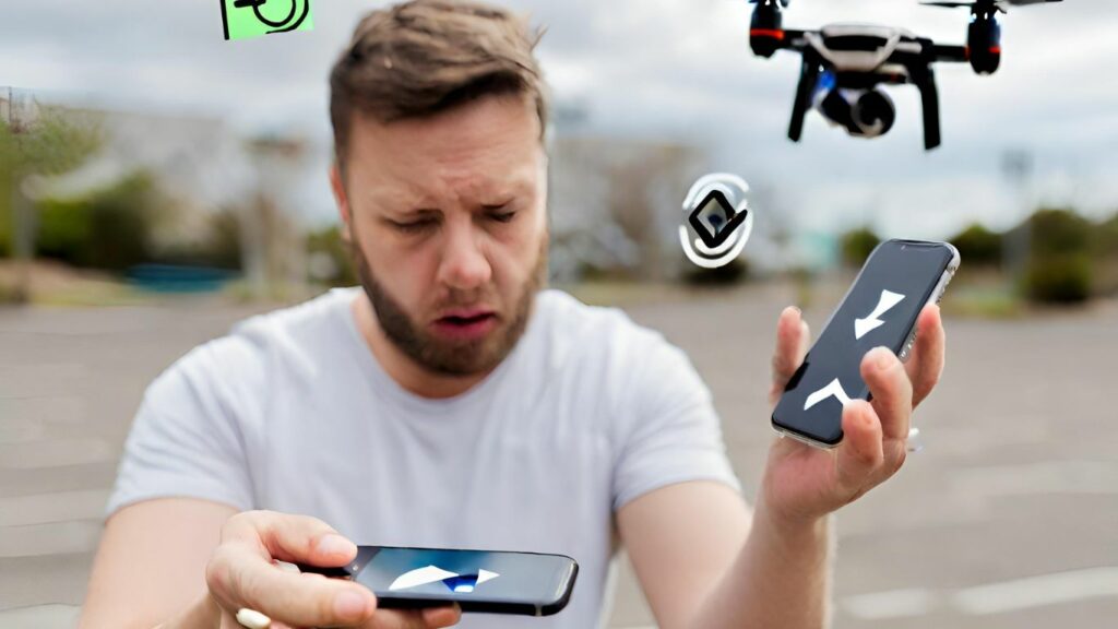 exasperation and confusion caused by the drone's failure to connect to the phone