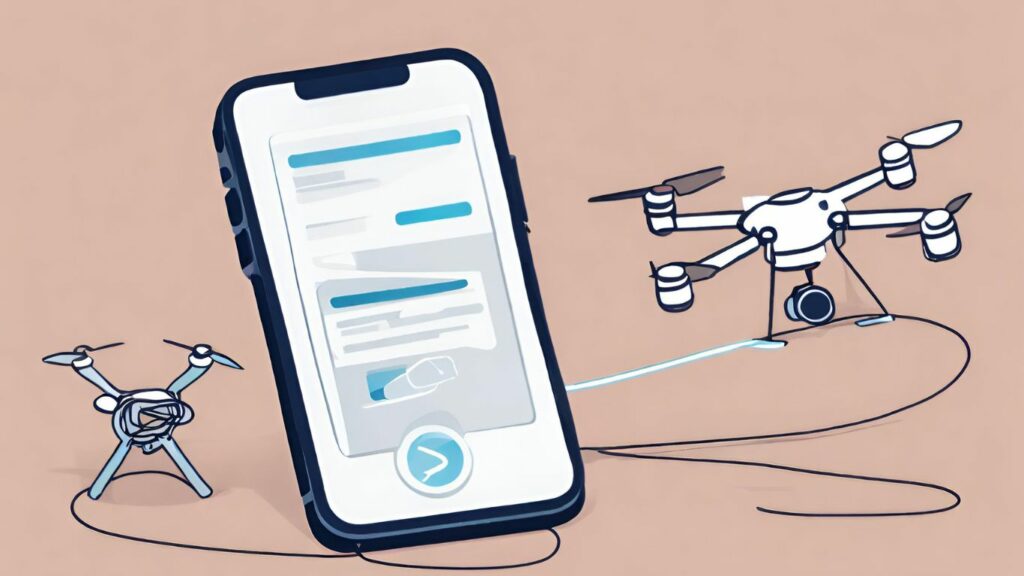  a smartphone connected to a drone through a tangled wire