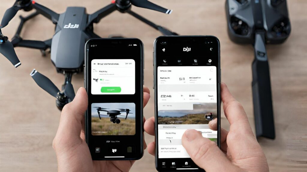 user holding a DJI Mini 3 drone, with a smartphone