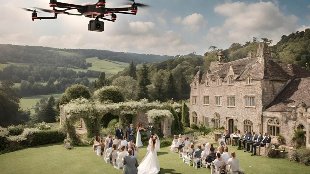 Holy Stone drone soaring above a picturesque wedding venue