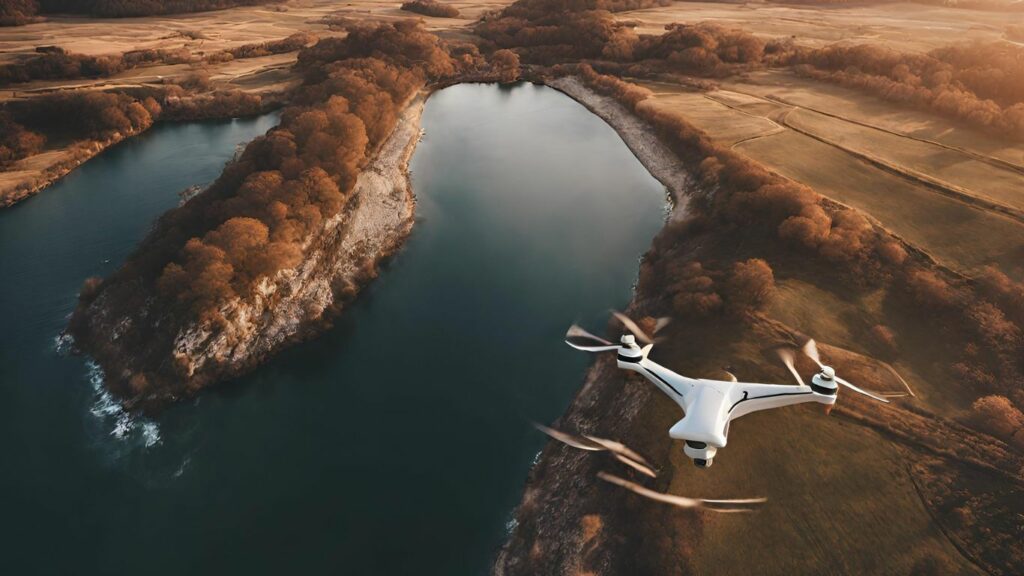 The drone soaring above, capturing a stunning aerial view
